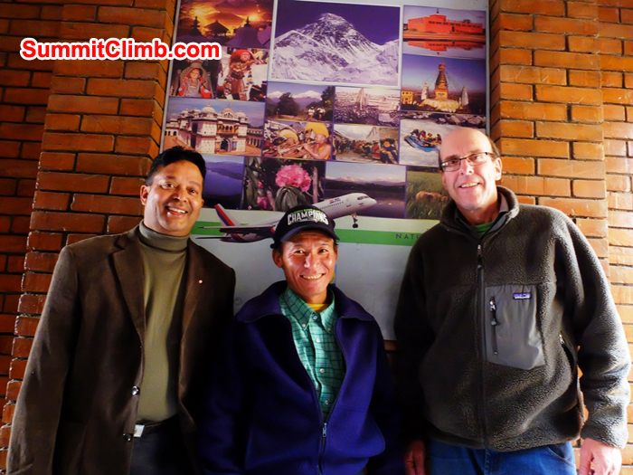 Murari,, Jangbu, and Dan at Nepal Mountaineering Department